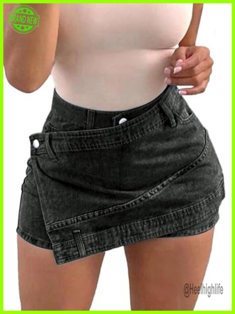 Avanova Denim Mini Skort High Waist Asymmetrical Wrap Stretch Cotton Blend